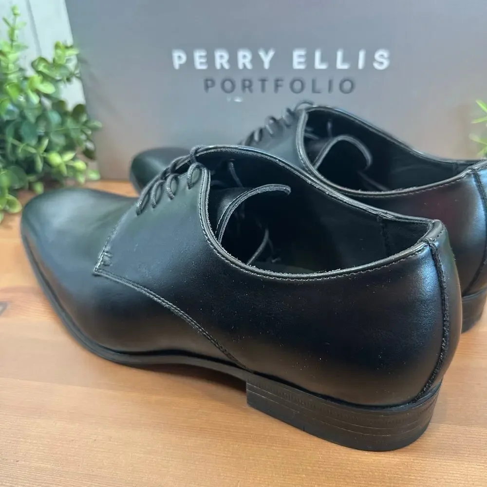 Perry‎ Ellis Portfolio Black Leather Oxfords Shoes Size 8.5